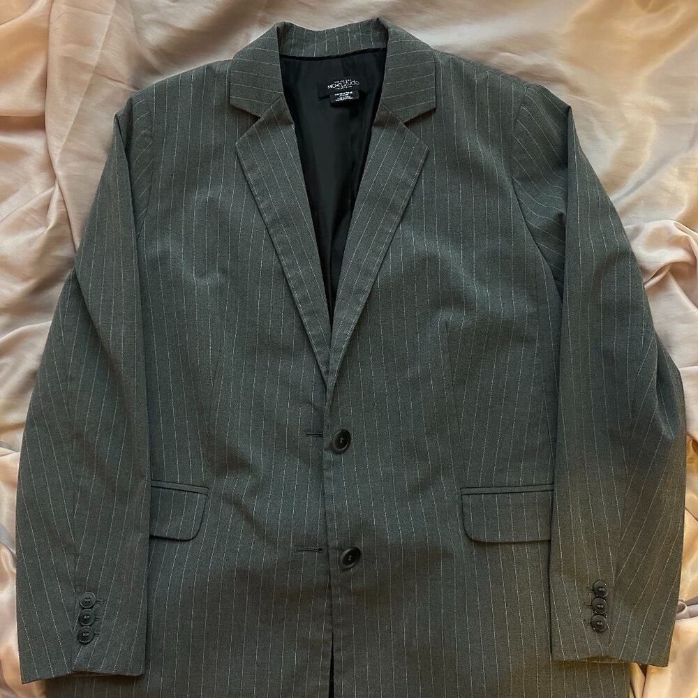 MichaelStudio Men's Charcoal Pinstripe Blazer – Classic Two-Button Suit Jacket